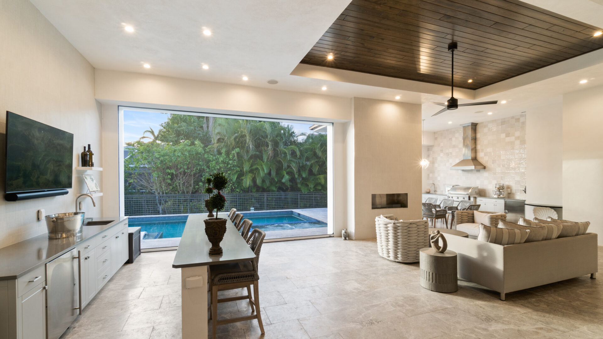 interior of the house with custom pool outside